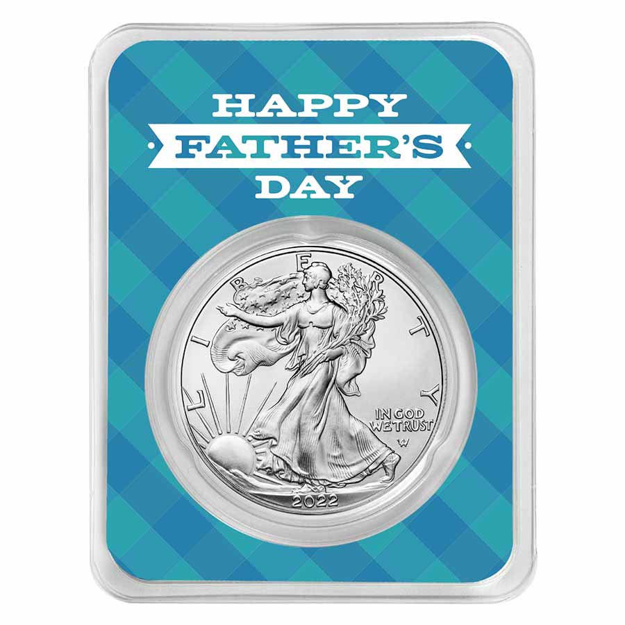 Buy 2022 1 oz Silver Eagle - w/Happy Father's Day, Plaid Card, In TEP