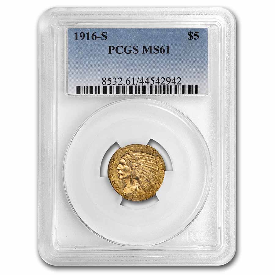 Buy 1916-S $5 Indian Gold Half Eagle MS-61 PCGS - Click Image to Close
