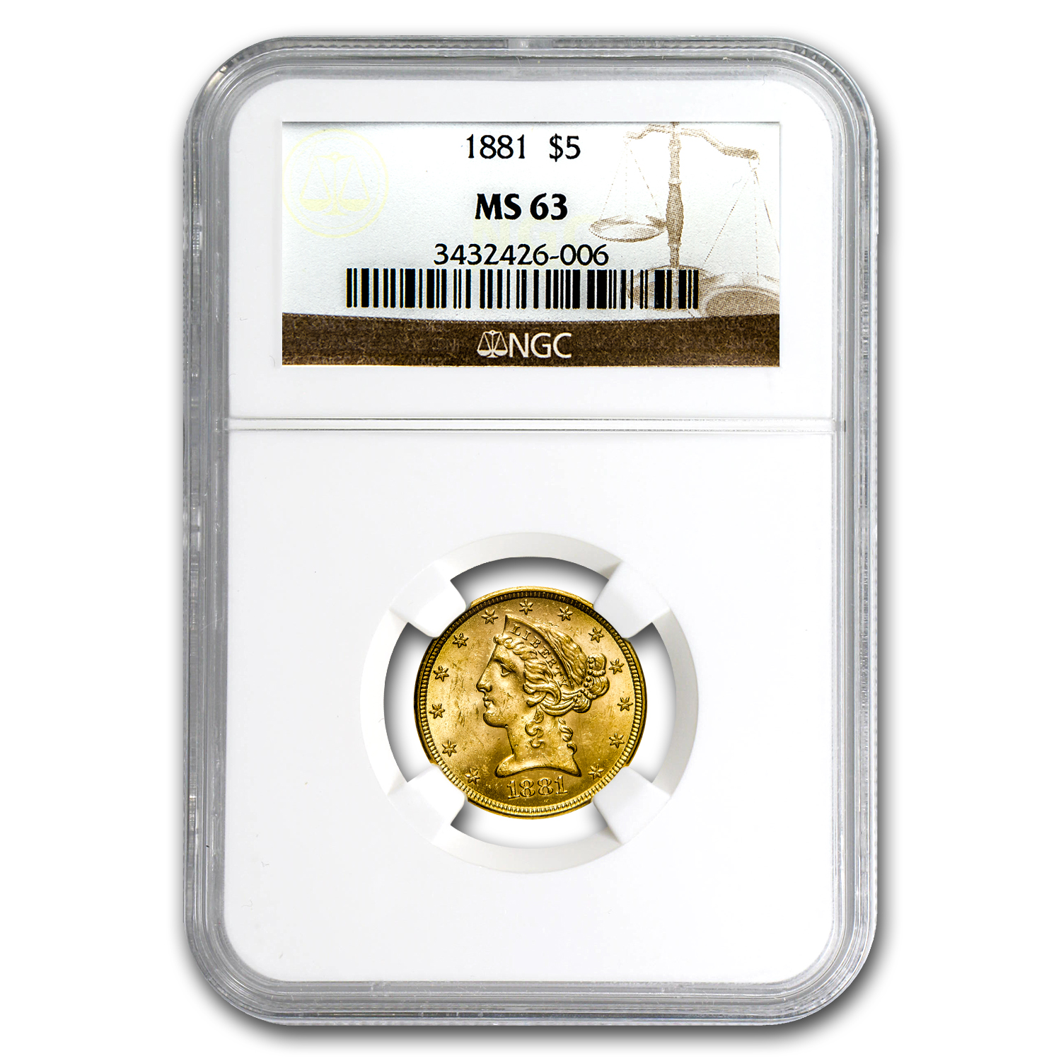 Buy 1881 $5 Liberty Gold Half Eagle MS-63 NGC - Click Image to Close
