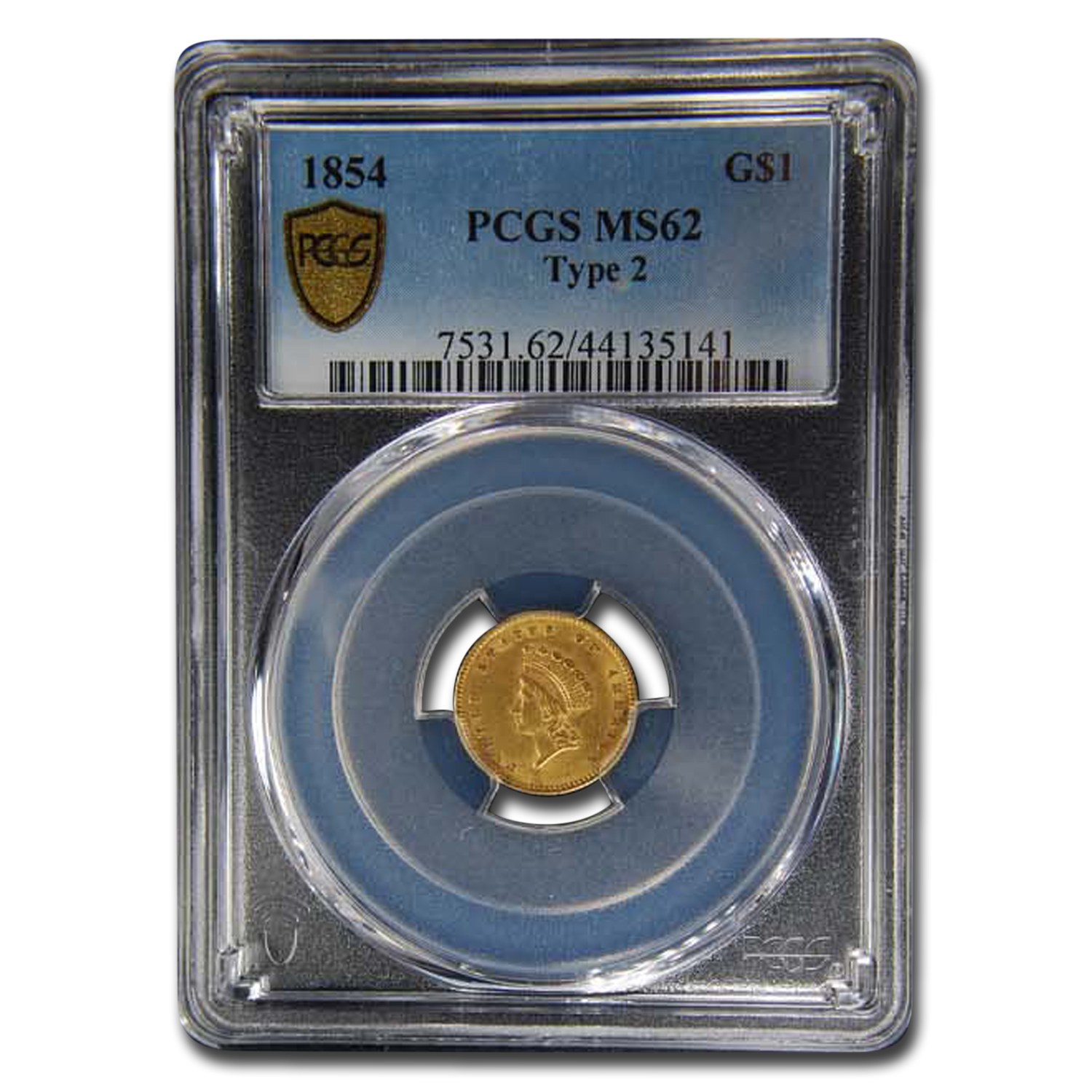 Buy 1854 $1 Indian Head Gold Type-II MS-62 PCGS
