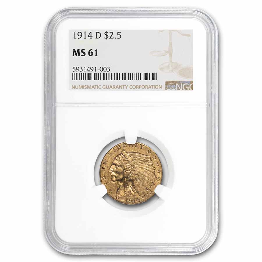 Buy 1914-D $2.50 Indian Gold Quarter Eagle MS-61 NGC - Click Image to Close