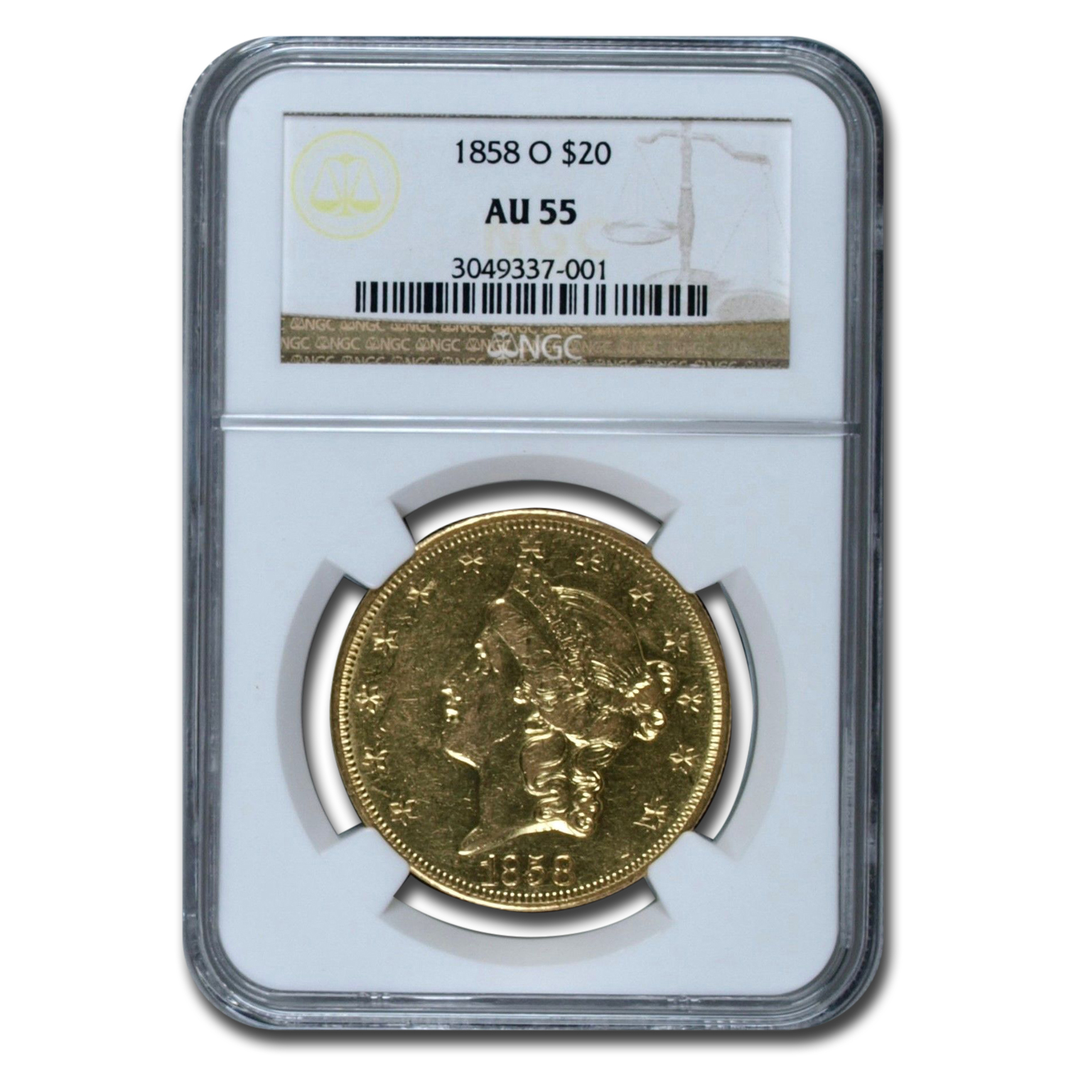 Buy 1858-O $20 Liberty Gold Double Eagle AU-55 NGC - Click Image to Close