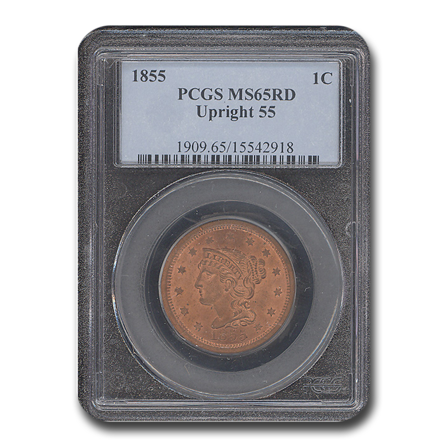 Buy 1855 Large Cent Upright 55 MS-65 PCGS (Red) - Click Image to Close