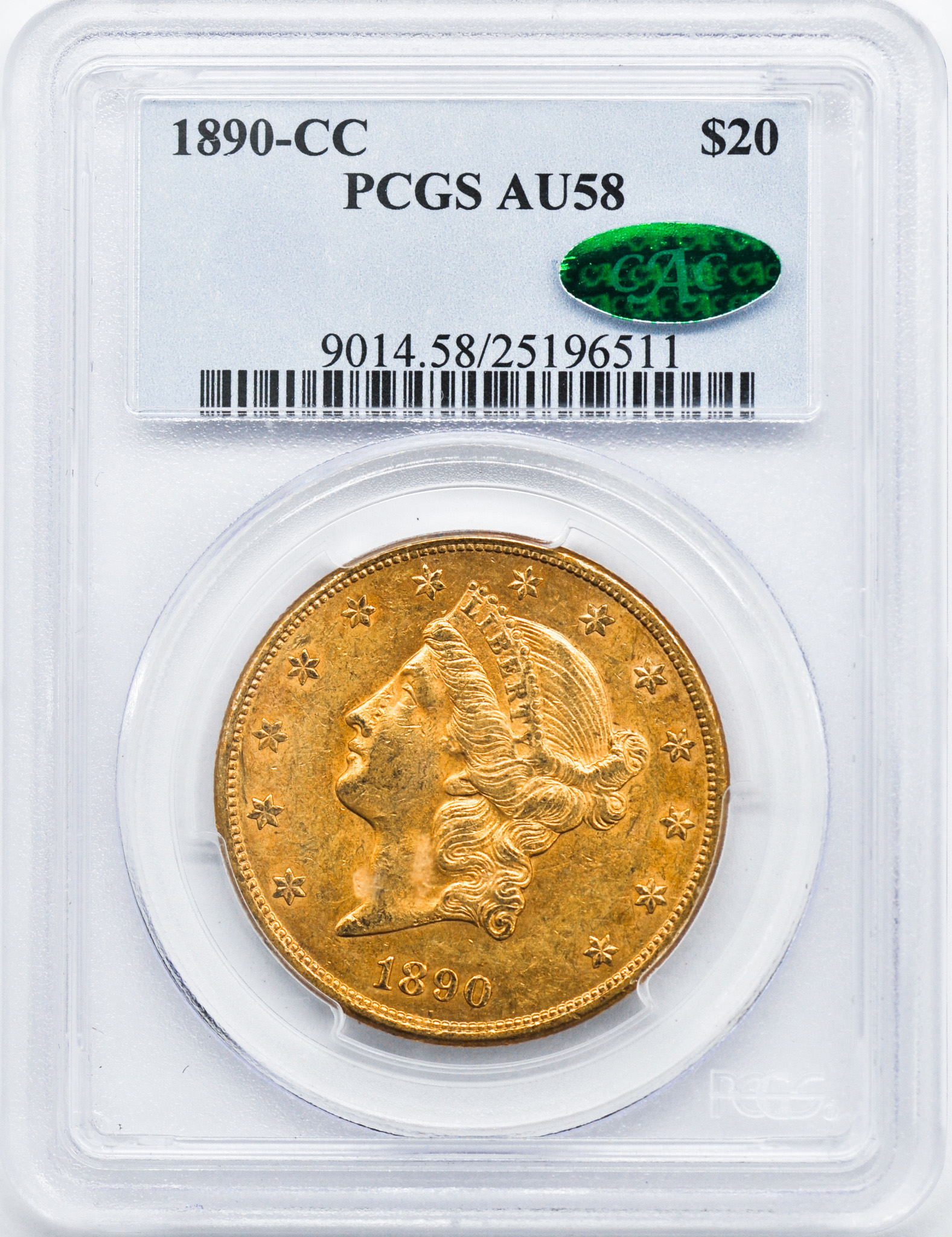 Buy 1890-CC $20 Liberty Gold Double Eagle AU-58 PCGS CAC - Click Image to Close