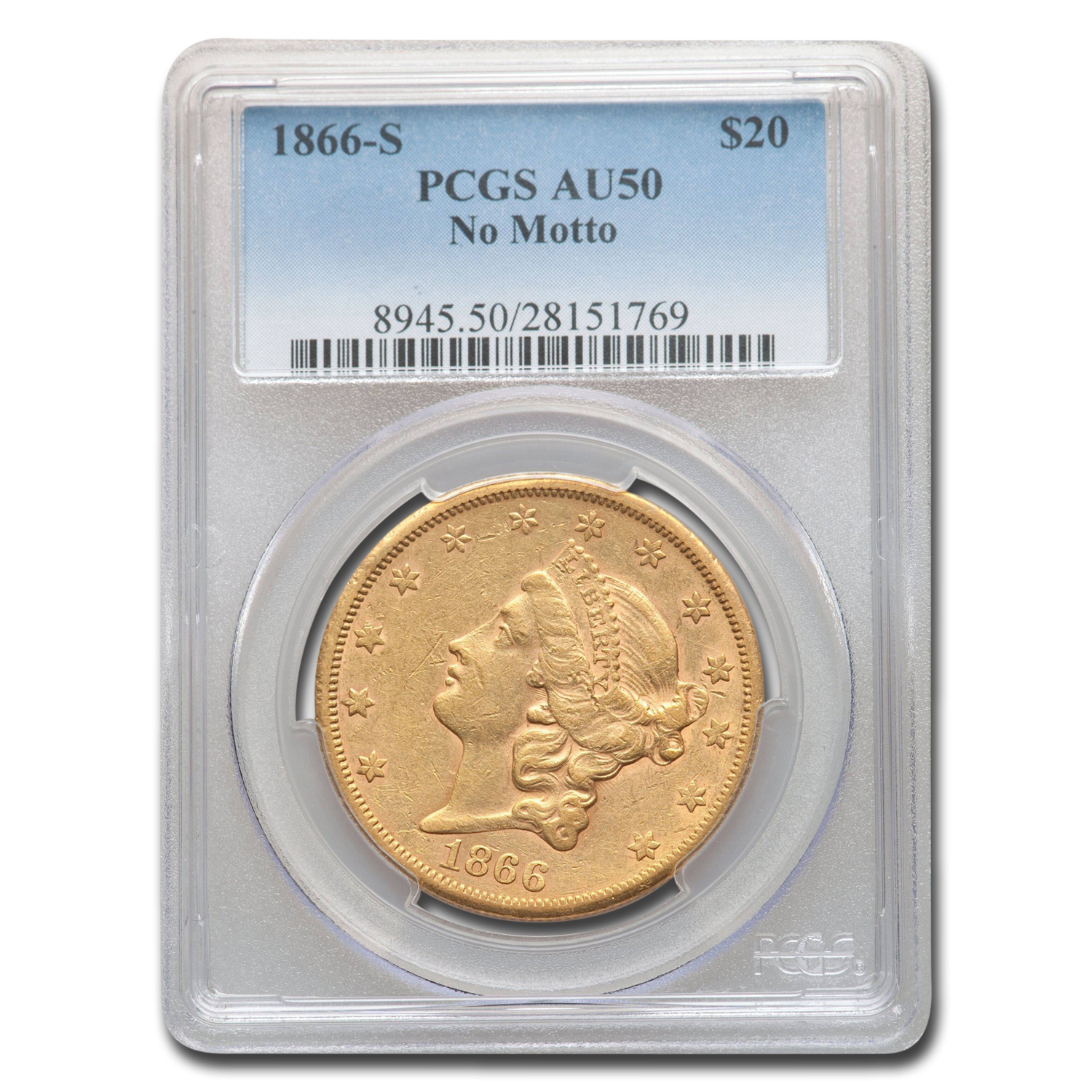 Buy 1866-S $20 Liberty Gold Double Eagle AU-50 PCGS (No Motto) - Click Image to Close