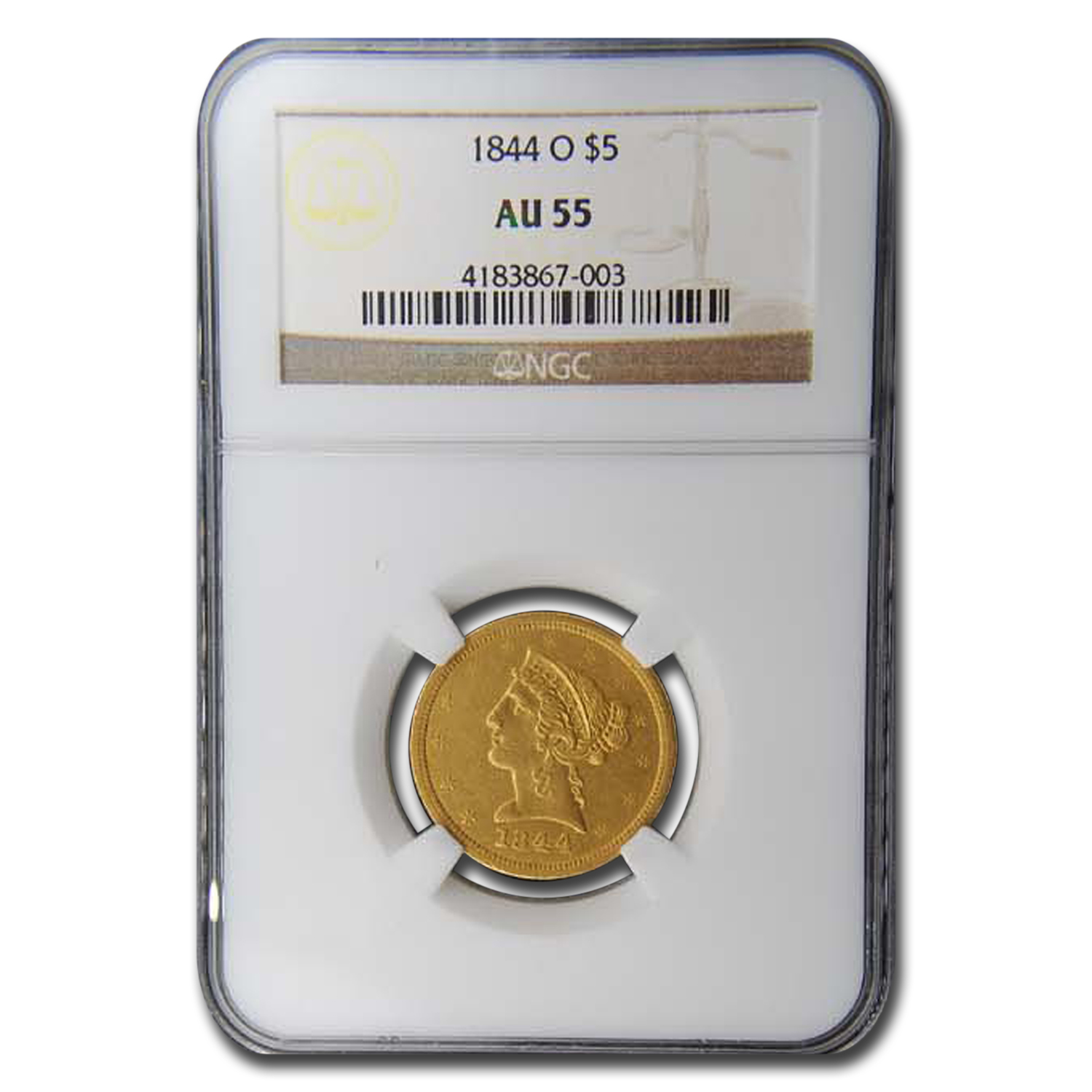 Buy 1844-O $5 Liberty Gold Half Eagle AU-55 NGC - Click Image to Close
