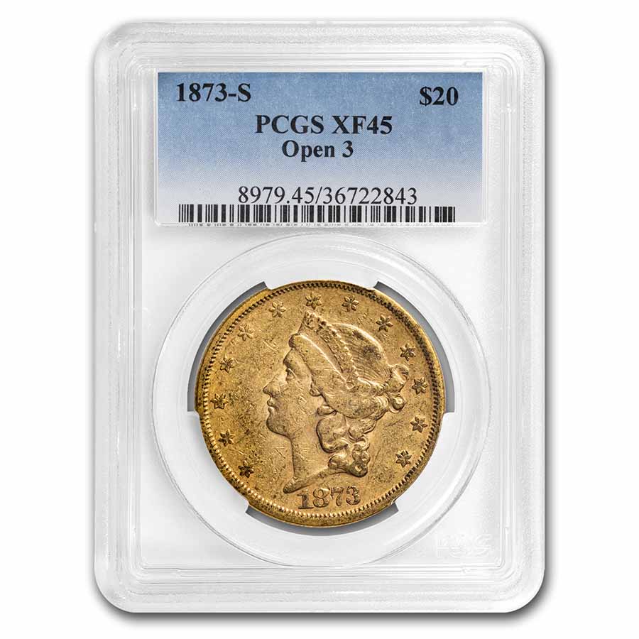 Buy 1873-S $20 Liberty Gold Double Eagle Open 3 XF-45 PCGS - Click Image to Close