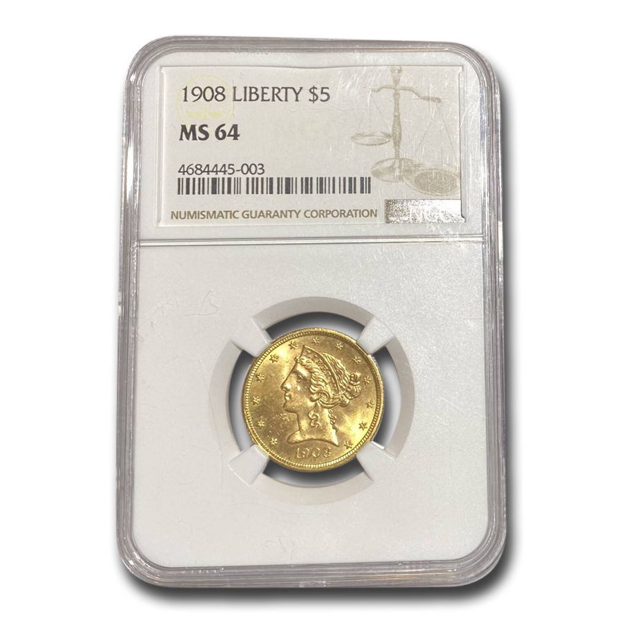 Buy 1908 $5 Liberty Gold Half Eagle MS-64 NGC - Click Image to Close