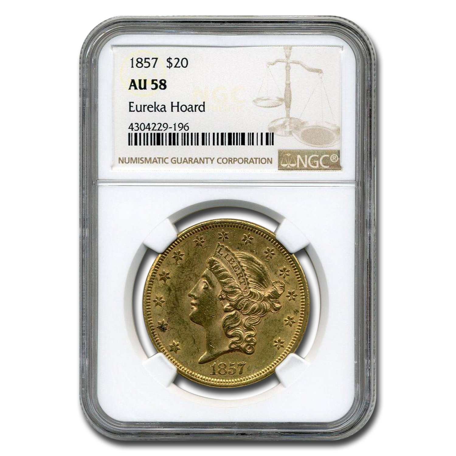 Buy 1857 $20 Liberty Gold Double Eagle AU-58 NGC - Click Image to Close