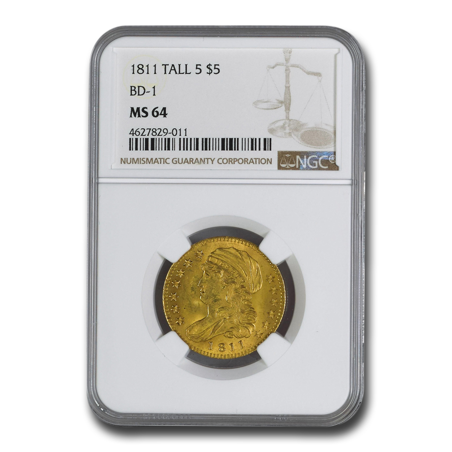 Buy 1811 $5 Capped Bust Gold Half Eagle MS-64 NGC (Tall 5, BD-1) - Click Image to Close