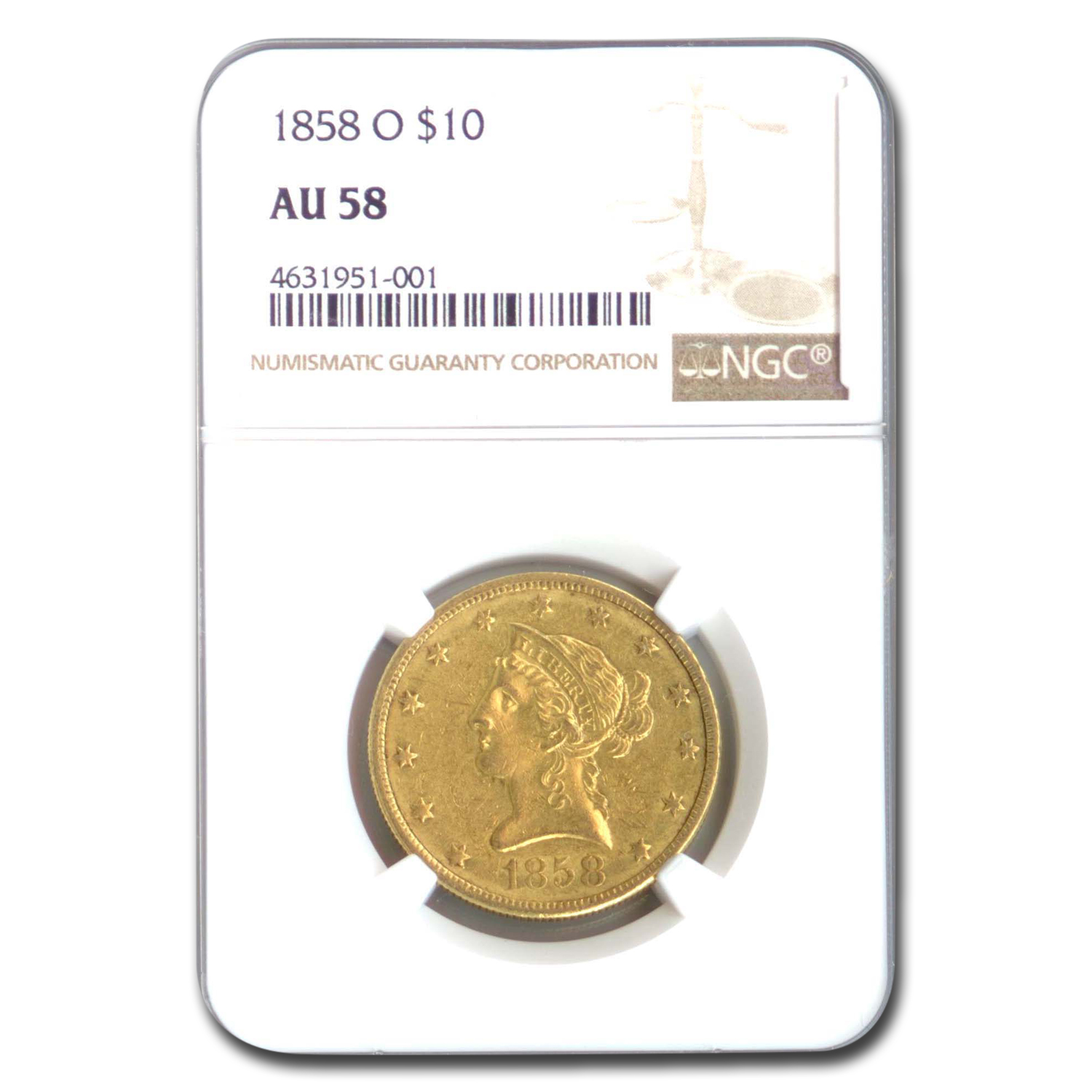 Buy 1858-O $10 Liberty Gold Eagle AU-58 NGC - Click Image to Close