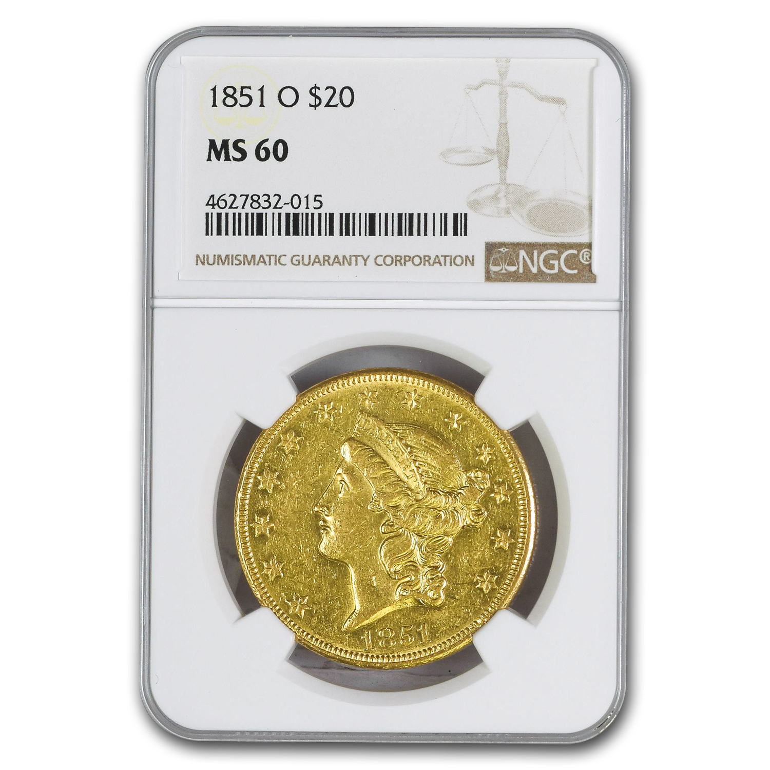 Buy 1851-O $20 Liberty Gold Double Eagle MS-60 NGC