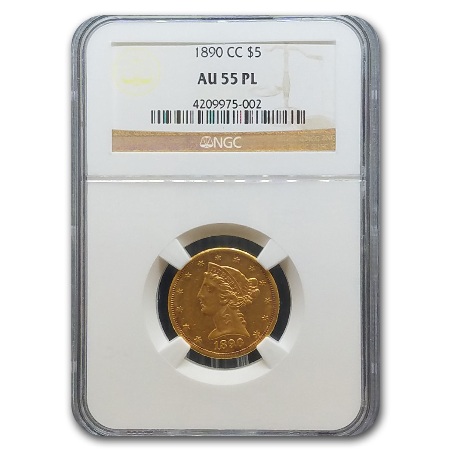 Buy 1890-CC $5 Liberty Gold Half Eagle AU-55 NGC (PL)