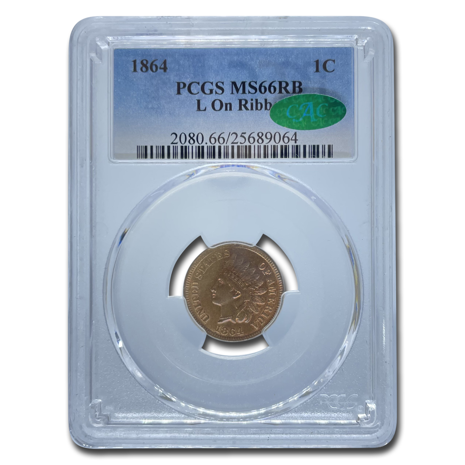 Buy 1864 Indian Head Cent MS-66 PCGS CAC (Red/Brown, L on Ribbon)