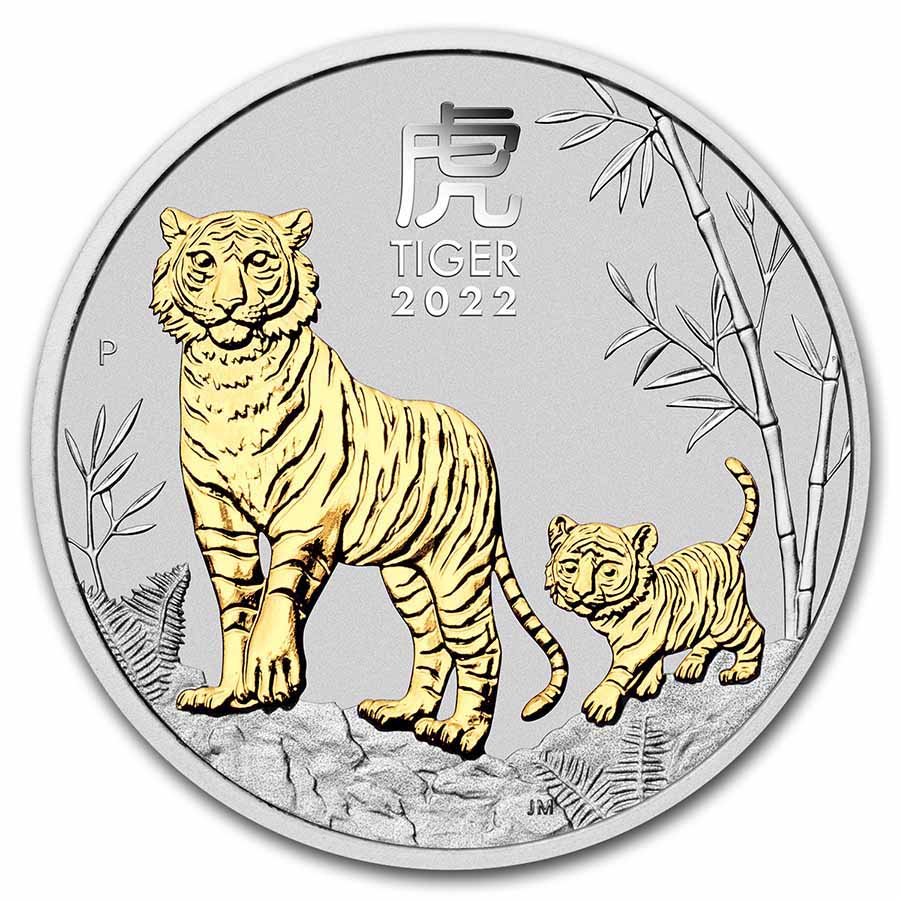 Buy 2022 Australia 1 oz Silver Lunar Tiger (Gilded, w/Box & COA) - Click Image to Close