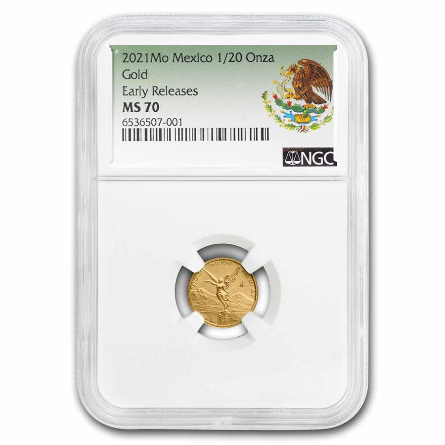 Buy 2021 MS-70 NGC Mexico 1/20 oz Gold Libertad (ER, Coat of Arms) - Click Image to Close