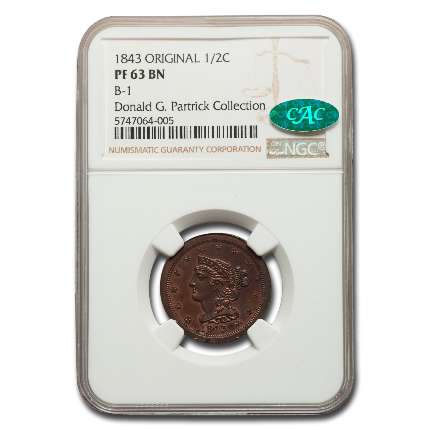 Buy 1843 Half Cent PF-63 NGC CAC (Brown, Original, B-1)
