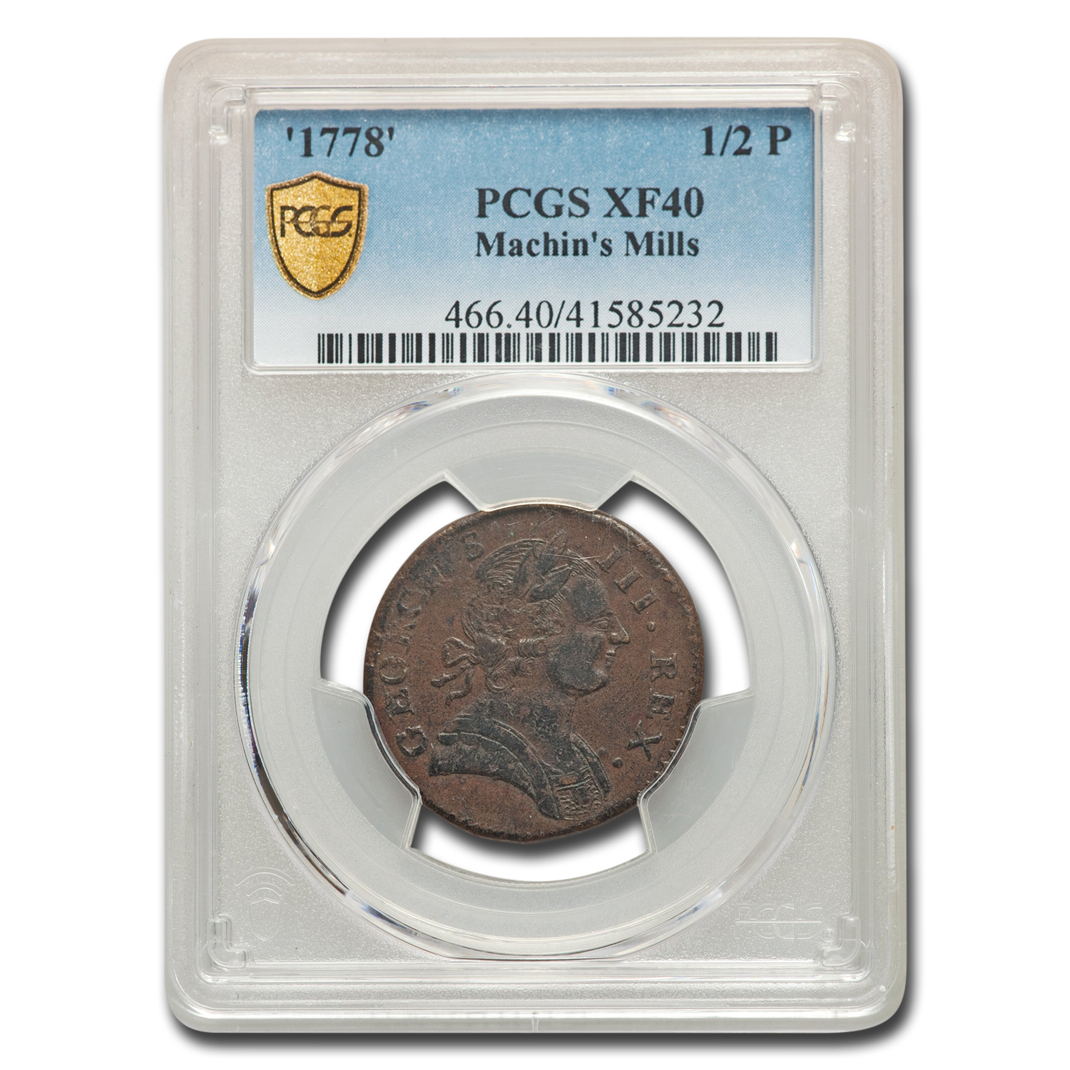 Buy 1778 Machin's MIlls Half Penny XF-40 PCGS - Click Image to Close