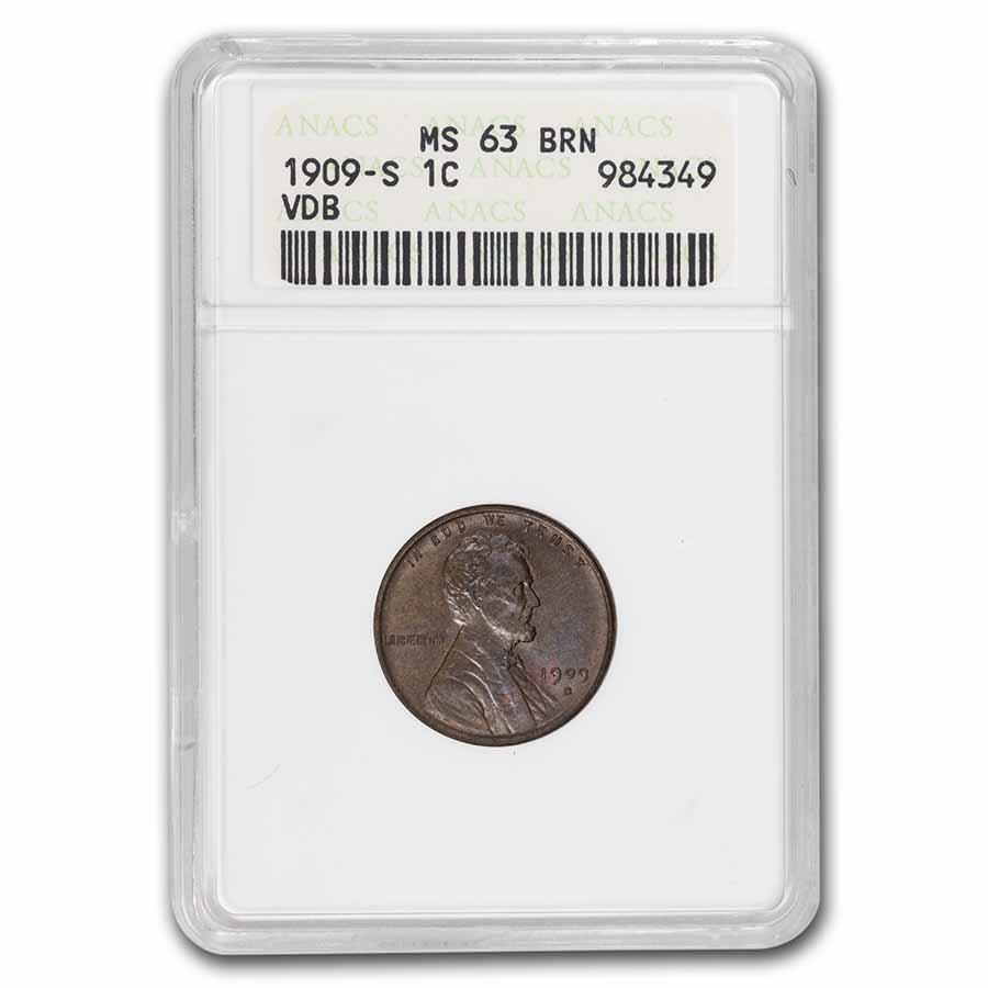 1909-S VDB Lincoln Cent MS-63 ANACS (Brown) - Click Image to Close