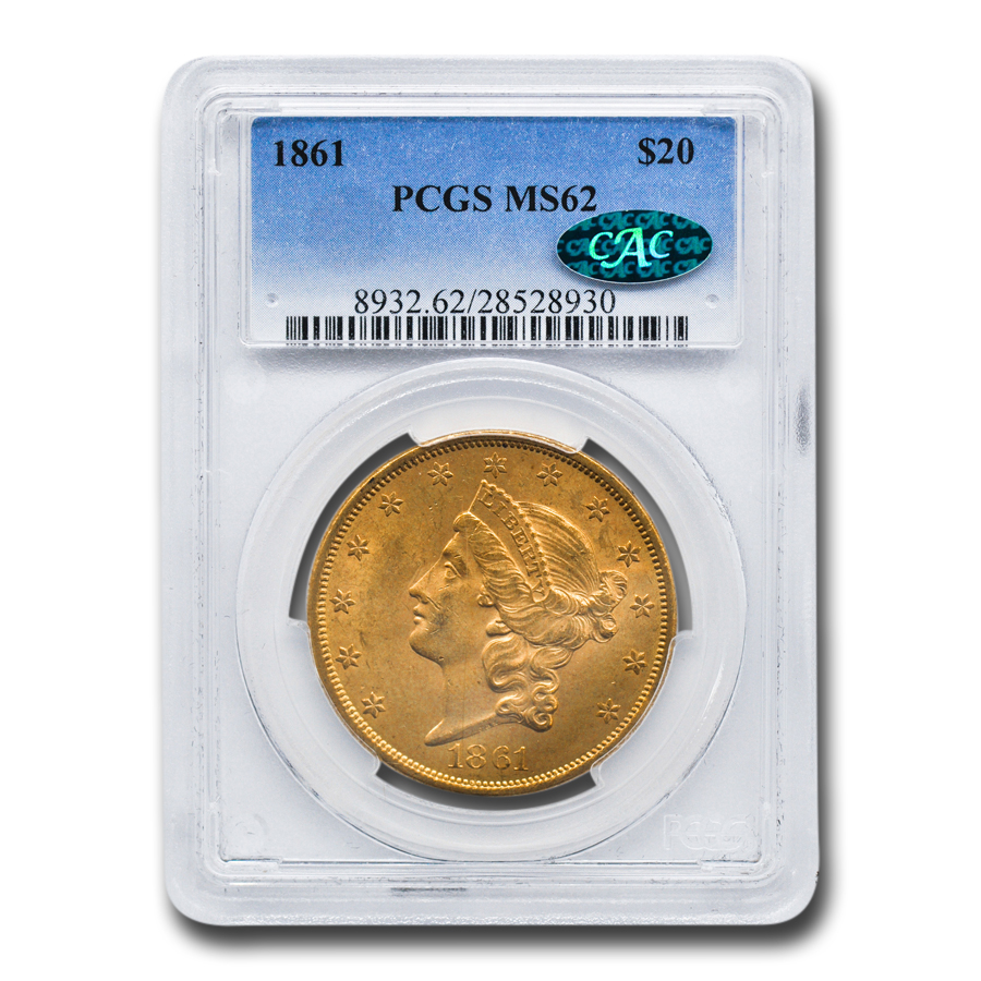 Buy 1861 $20 Liberty Gold Double Eagle MS-62 PCGS CAC - Click Image to Close