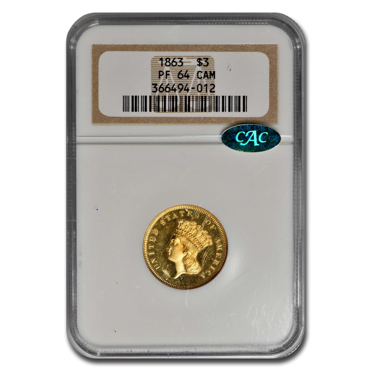 Buy 1863 $3 Gold Princess PF-64 Cameo NGC CAC - Click Image to Close