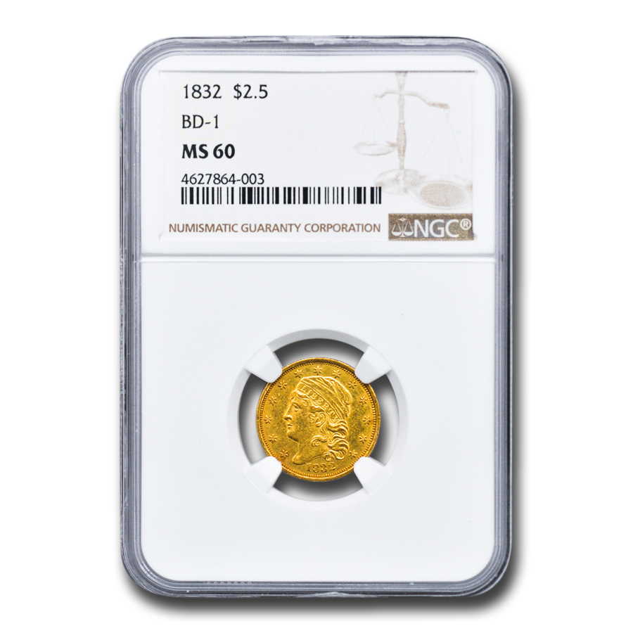 Buy 1832 $2.50 Gold Capped Bust Quarter Eagle MS-60 NGC (BD-1) - Click Image to Close