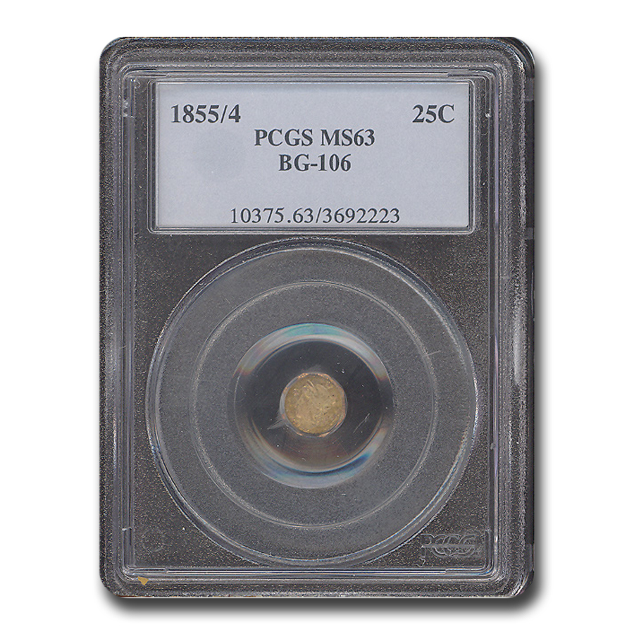 Buy 1855/4 Liberty Octagonal 25 Cent Gold MS-63 PCGS (BG-106)