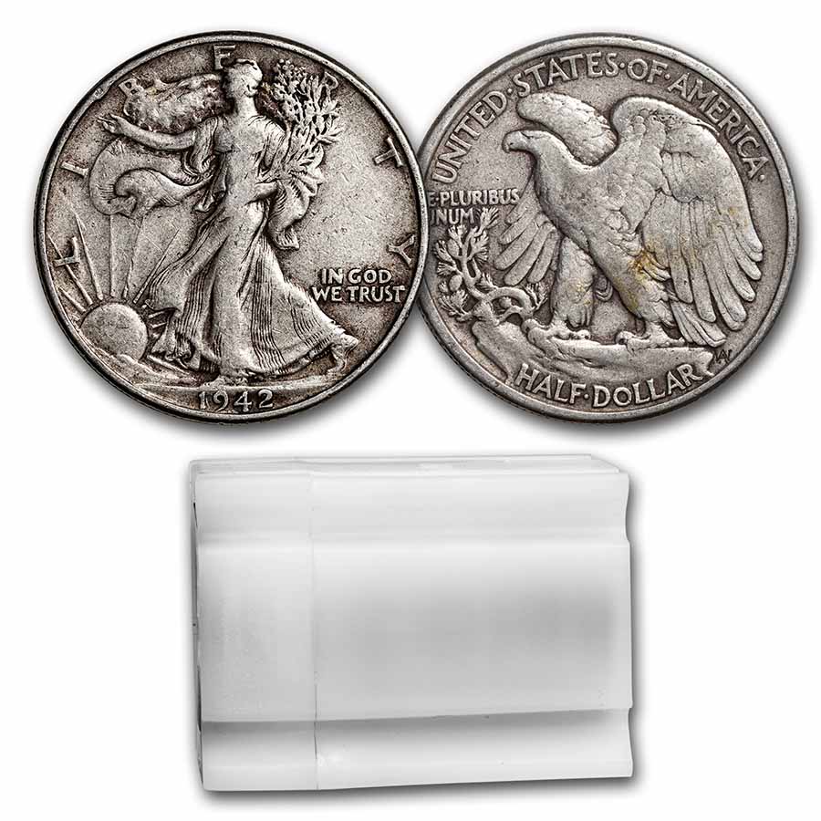 Buy 1942 Walking Liberty Halves 20-Coin Roll Avg Circ - Click Image to Close
