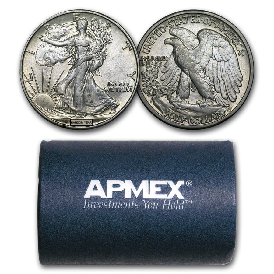 Buy 90% Silver Walking Liberty Halves $10 20-Coin Roll AU - Click Image to Close