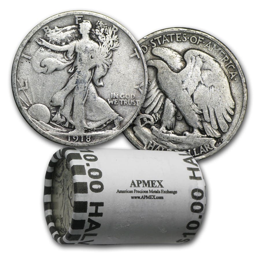 Buy 90% 1916-1929 Silver Walking Liberty Halves $10 20-Coin Roll - Click Image to Close