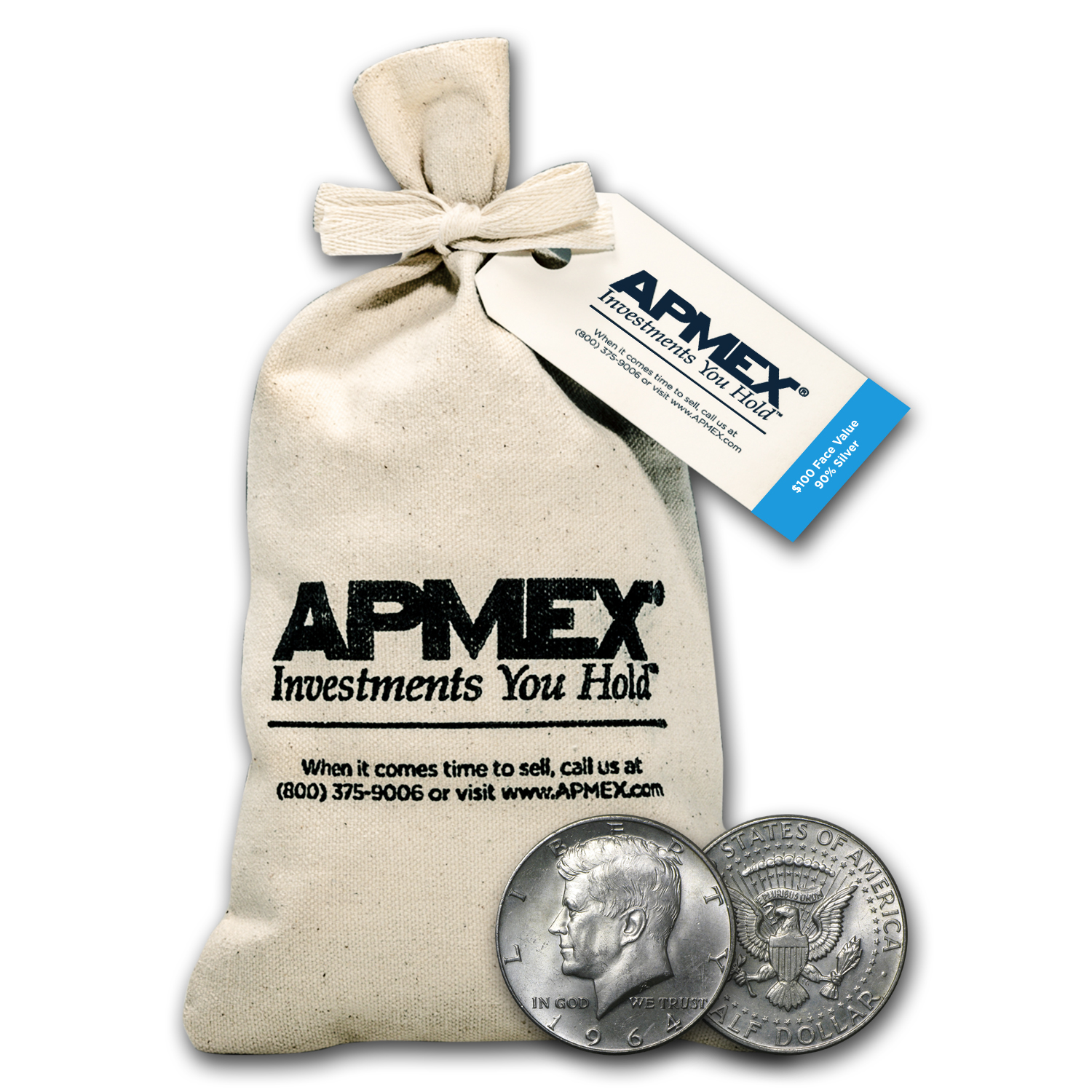Buy 90% Silver Kennedy Half-Dollars $100 Face Value Bag (1964) - Click Image to Close