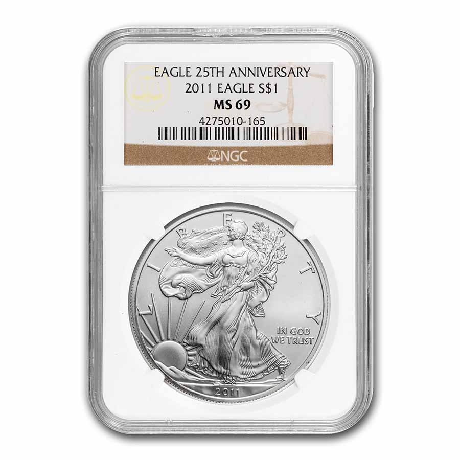 Buy 2011 Silver Eagle MS-69 NGC (25th Anniversary, Brown Label)