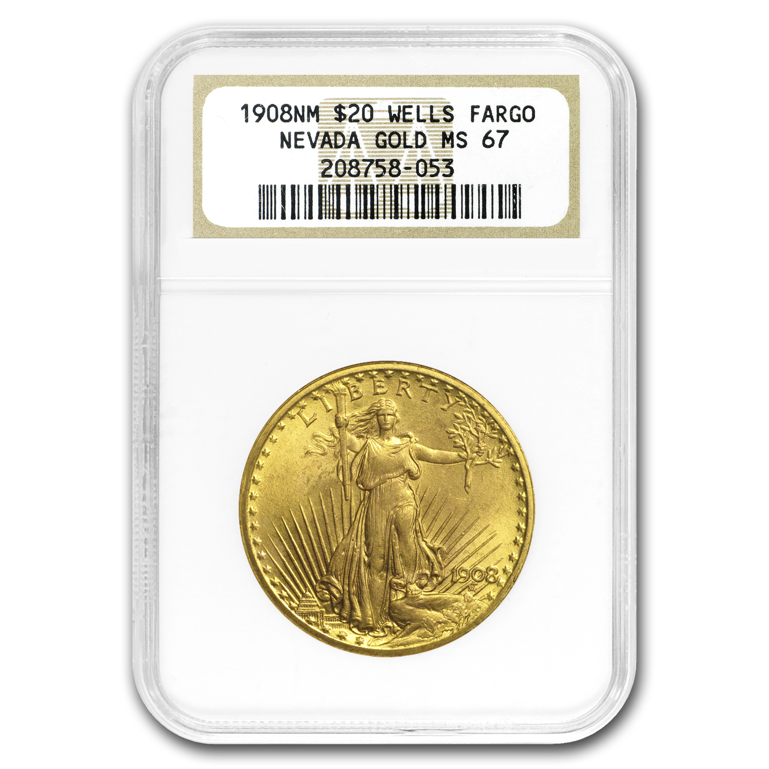 Buy 1908 $20 Saint-Gaudens Gold No Motto MS-67 NGC (Wells Fargo) - Click Image to Close