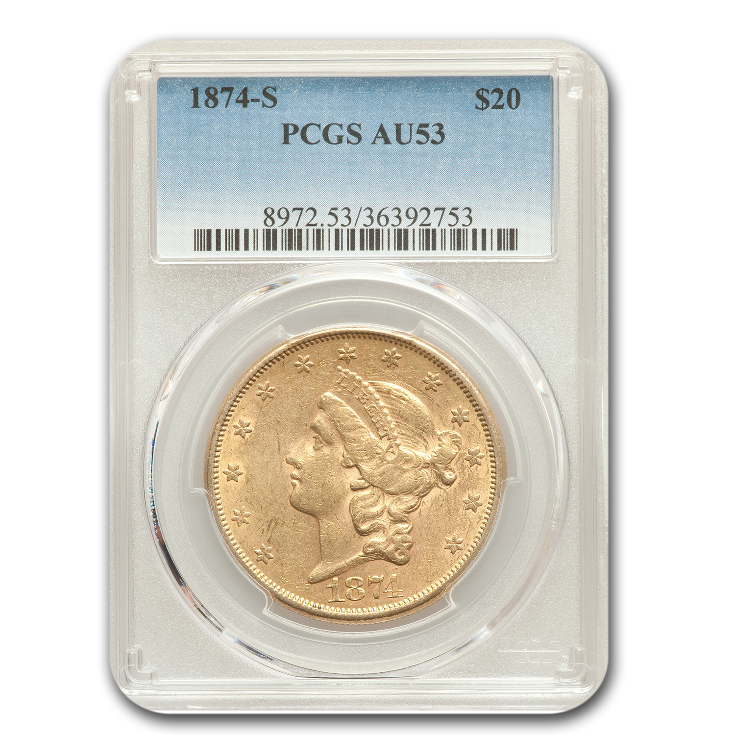 Buy 1874-S $20 Liberty Gold Double Eagle AU-53 PCGS - Click Image to Close