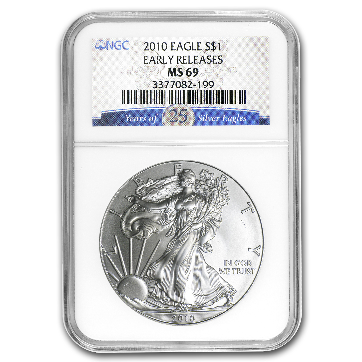 Buy 2010 American Silver Eagle MS-69 NGC (25th Ann, Blue Label, ER) - Click Image to Close