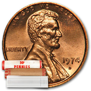 Buy 1974-D Lincoln Cent 50-Coin Roll BU - Click Image to Close