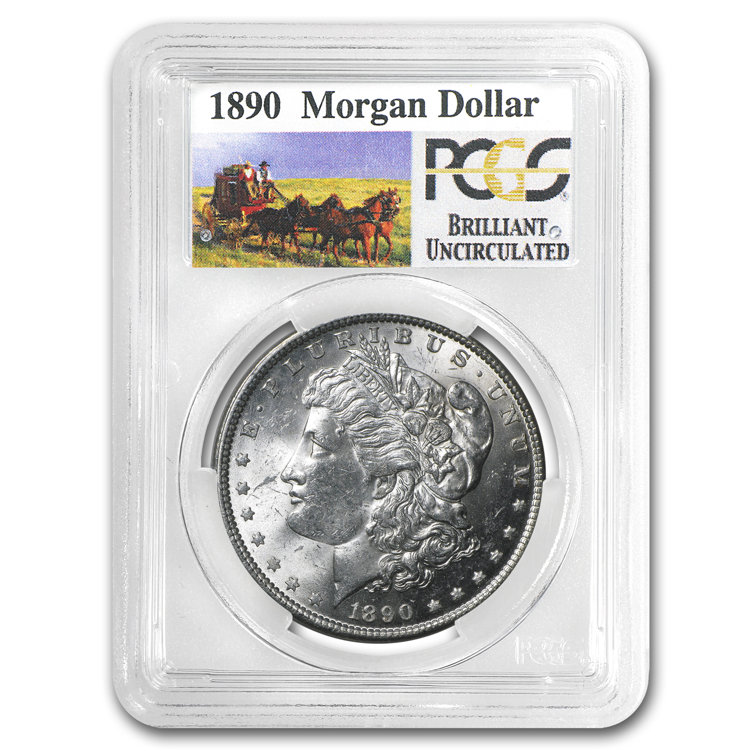 Buy 1890 Stage Coach Morgan Dollar BU PCGS - Click Image to Close