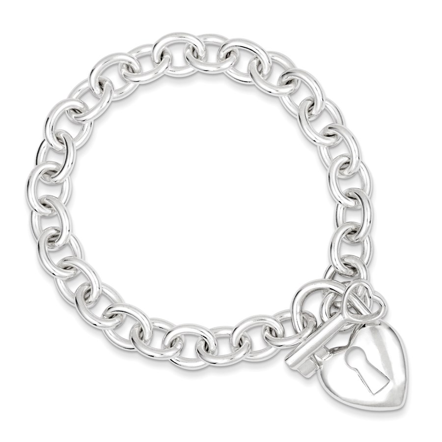 Sterling Silver Polished Heart & Key Bracelet