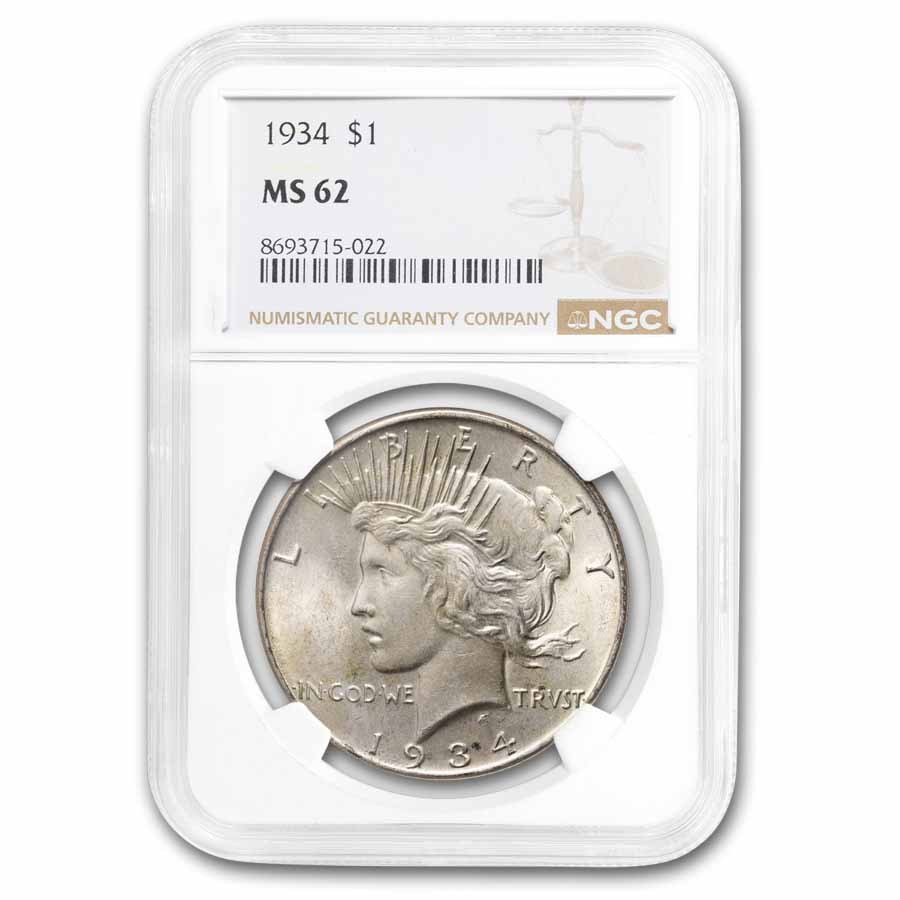 1934 Peace Dollar MS-62 NGC