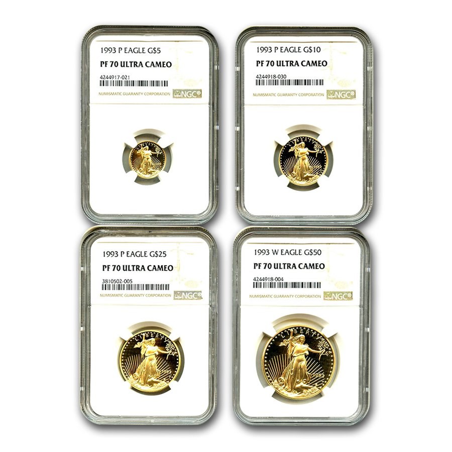 1993 4-Coin Proof American Gold Eagle Set PF-70 NGC