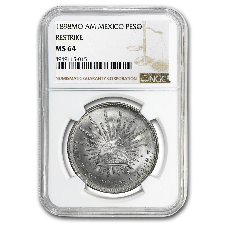 1898 Mo-AM Mexico Silver 1 Peso MS-64 NGC (1949 Restrike)