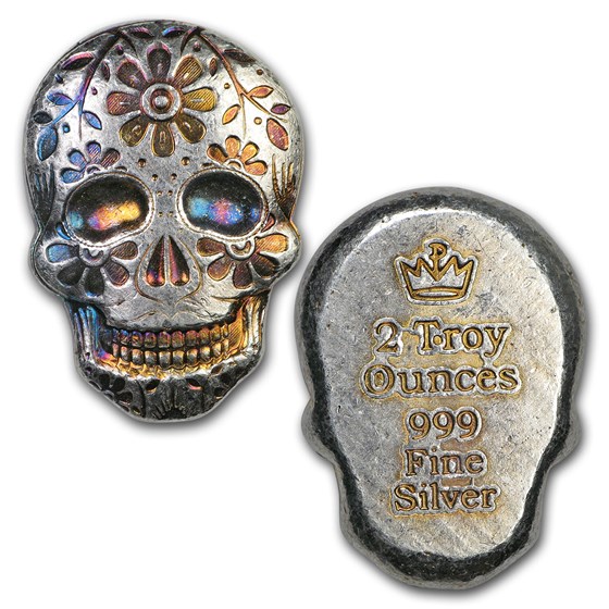 2 oz Hand Poured Silver Skull - Day of the Dead: Marigold