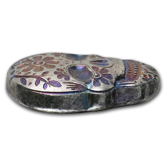 2 oz Hand Poured Silver Skull - Day of the Dead: Marigold