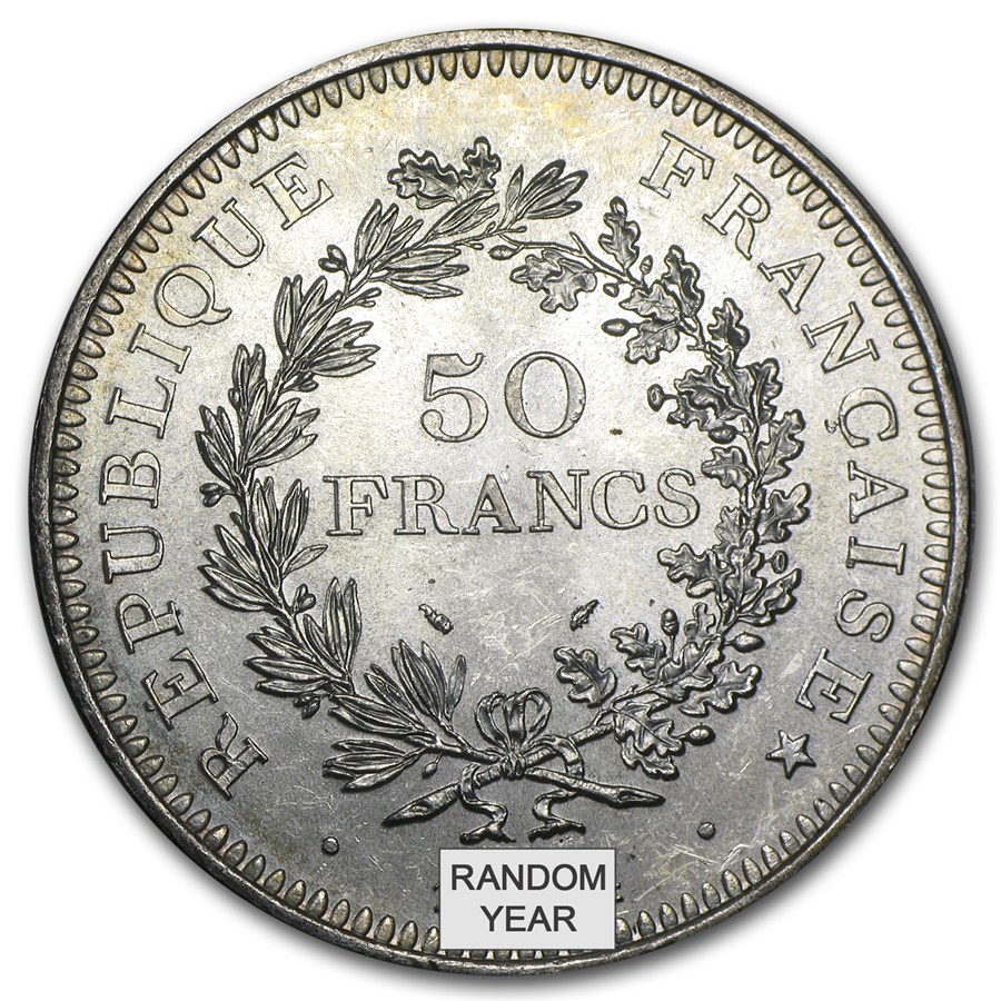 1974-1979 France Silver 50 Francs Hercules AU/BU