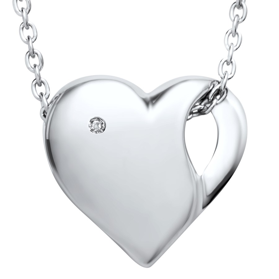 Rhodium Plated Sterling Silver 18" Diamond Heart Pendant Necklace