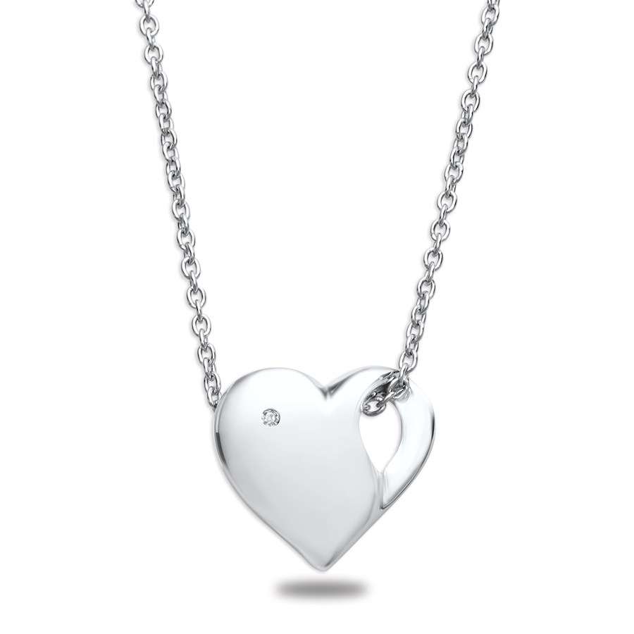 Rhodium Plated Sterling Silver 18" Diamond Heart Pendant Necklace