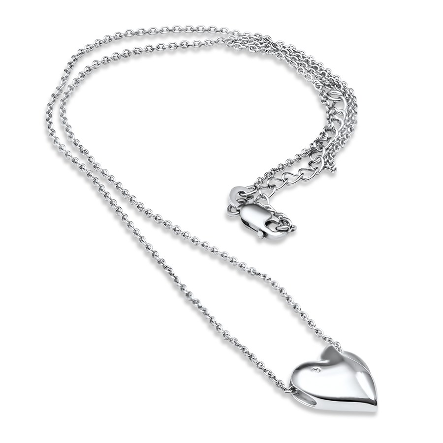 Rhodium Plated Sterling Silver 18" Diamond Heart Pendant Necklace