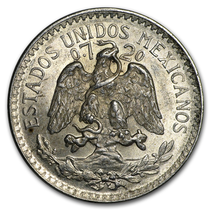 1919-45 Mexico Silver 50 Centavos Cap & Ray Avg Circ (ASW .1929)