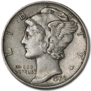 1938-D Mercury Dime XF