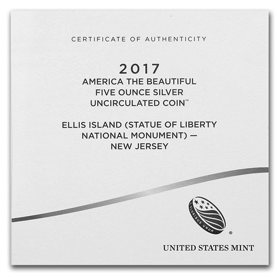 2017-P 5 oz Silver ATB Ellis Island (w/Box &amp; COA)